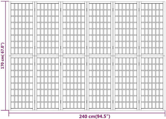 vidaXL Japanischer Stil Dekorativer Raumteiler Hölzernes mit 6 Paneelen 240x170cm
