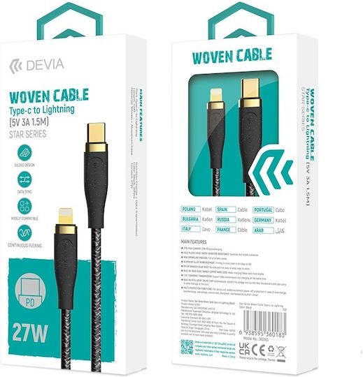 Devia Star Geflochten USB-C zu Lightning Kabel Schwarz 1.5m (DVCB-360183)