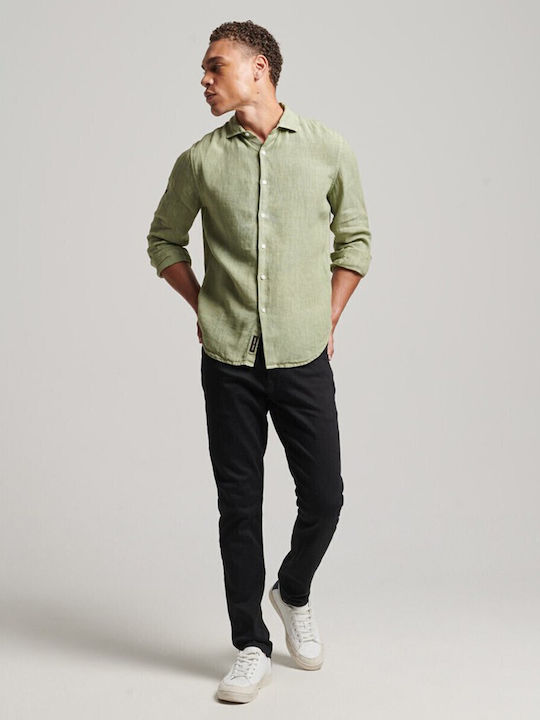 Stud Linen Дълъг ръкав Риза Едноцветен Green Lily