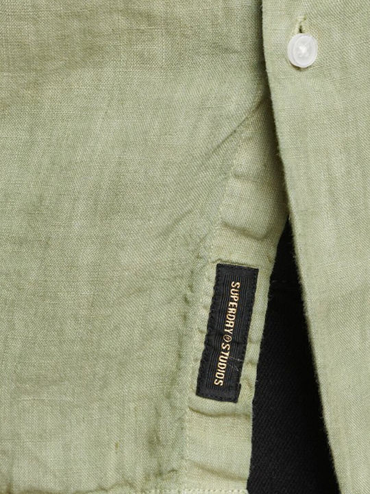 Stud Linen Дълъг ръкав Риза Едноцветен Green Lily
