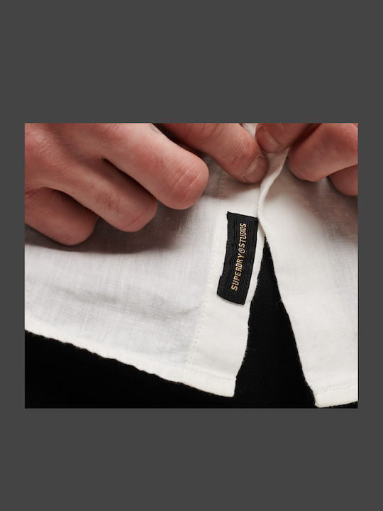 Stud Linen Μακρυμάνικo Λινό Πουκάμισο σε Κανονική Γραμμή Λευκό