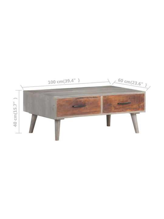 vidaXL Rechteckiges Zentral Kaffeetisch aus Massivholz mit Schubladen Beige M100xB60xH40cm