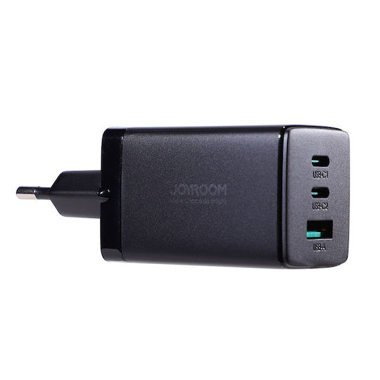 Joyroom Φορτιστής GaN με Θύρα USB-A και 2 Θύρες USB-C και Καλώδιο USB-C - USB-C 65W Power Delivery Μαύρος (TCG01)