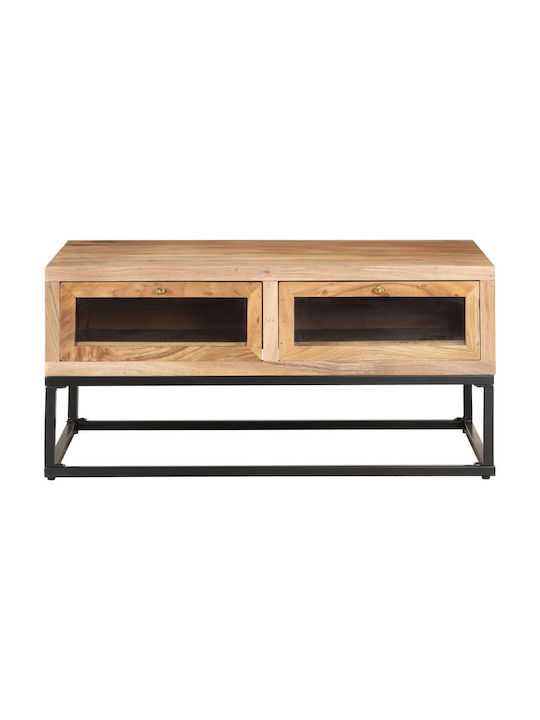 Central Rectangular Coffee Table from Solid Wood with Drawers Beige M90xW60xH40cm