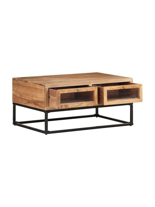 Central Rectangular Coffee Table from Solid Wood with Drawers Beige M90xW60xH40cm