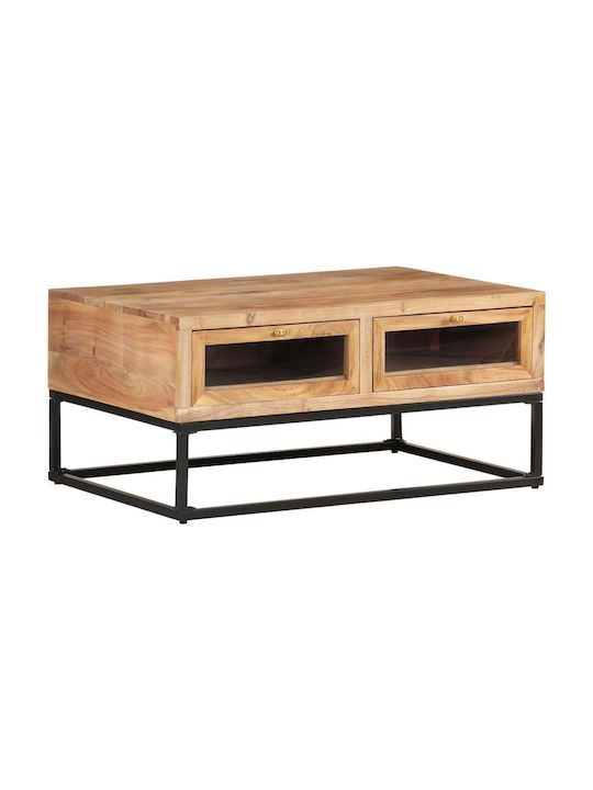 Central Rectangular Coffee Table from Solid Wood with Drawers Beige M90xW60xH40cm