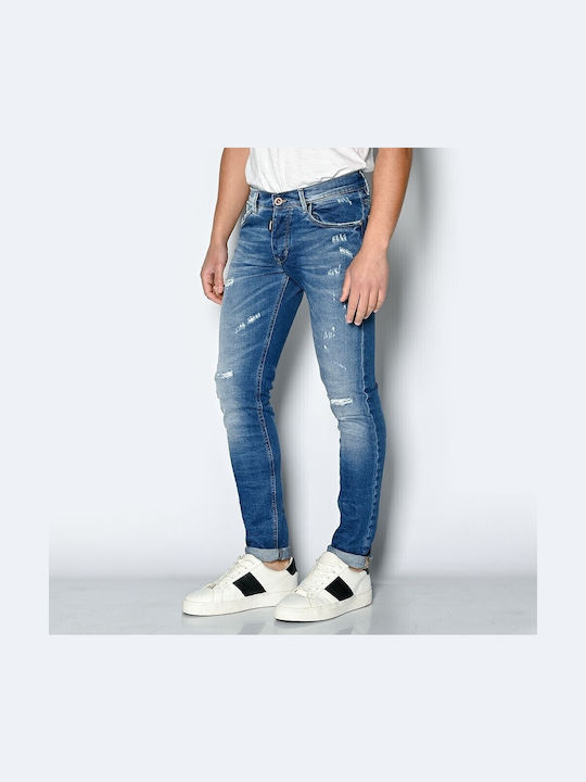 Men's Elastic Jeans Pants with Slim Fit Blue