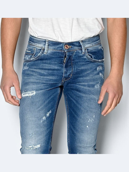 Men's Elastic Jeans Pants with Slim Fit Blue