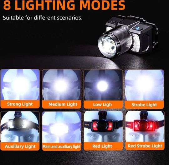 Superfire Rechargeable Headlamp LED IP43 with Maximum Brightness 700lm Black