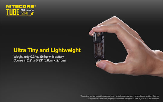NiteCore Επαναφορτιζόμενος Φακός Μπρελόκ LED IP65 με Μέγιστη Φωτεινότητα 45lm Tube V2.0 Ενσωματωμένη