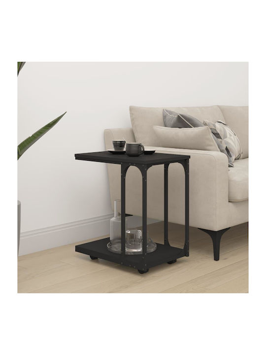 Rectangular Side Table Wooden with Wheels Black L50xW35xH55.5cm.