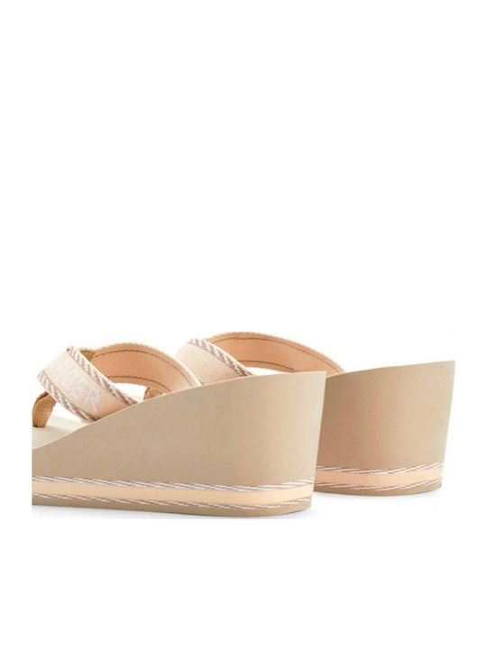 Webbing H Women's Platform Flip Flops Beige