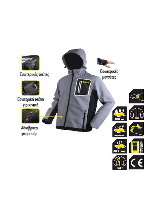 Topmaster Softshell 557 Μπουφάν Εργασίας Softshell με Αποσπώμενη Κουκούλα Γκρι