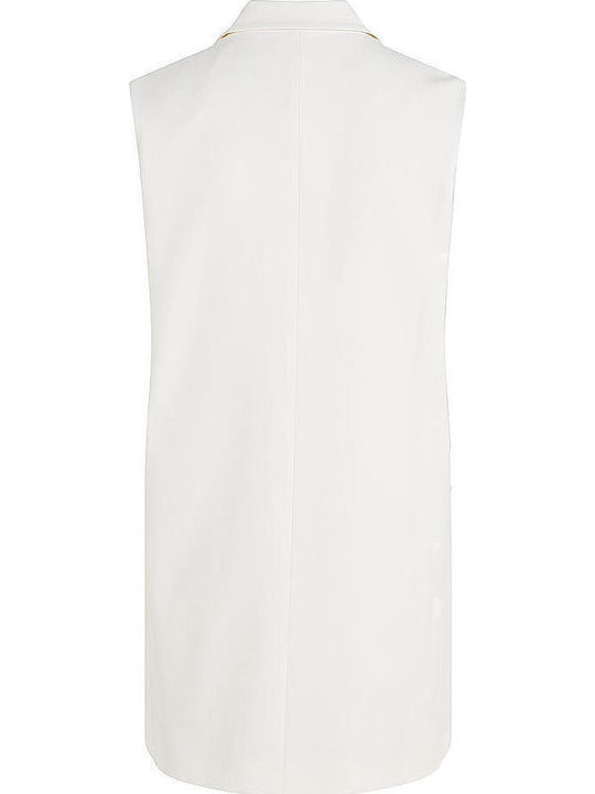 Long Women's Vest with Buttons White