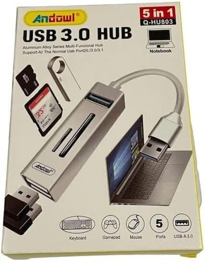 Andowl Q-HU803 Hub 3 Porturi USB 3.0 cu Conectare USB-A Argintiu