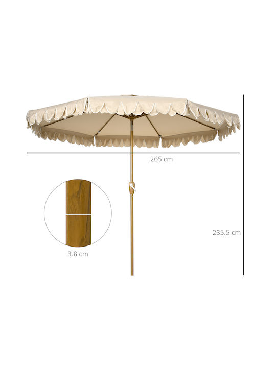Circular Wooden Khaki Garden & Terrace Parasol Φ2.65xH2.355m