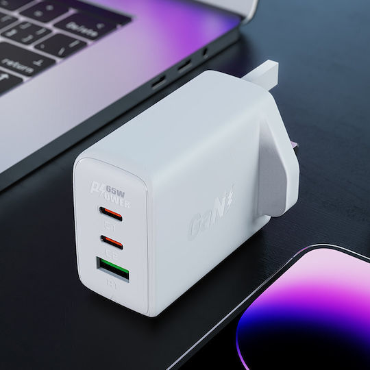 Acefast Φορτιστής Χωρίς Καλώδιο GaN με Θύρα USB-A και 2 Θύρες USB-C 65W Power Delivery Μαύρος (A44 UK Plug)