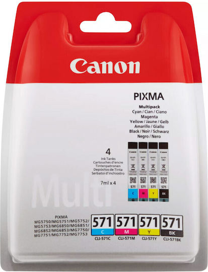 Canon CLI-571 Γνήσιο Photo Value Pack με 4 Μελάνια Εκτυπωτή InkJet Κίτρινο / Κυανό / Ματζέντα / Μαύρο (0386C006)
