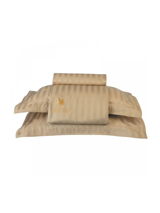 Greenwich Polo Club Duvet Cover Set Cotton Satin Queen with 2 Pillowcases 220x240 2153 Gold