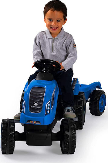 Tractor pentru copii Farmer XL De la picior la podea cu caruta si pedala Albastru