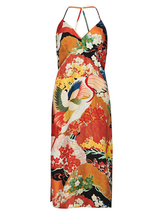 D2 Ovin Vintage Καλοκαιρινό Midi Κομπινεζόν Φόρεμα Floral