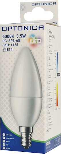 Optonica Λάμπα LED 5.5W 100mm για Ντουί E14 και Σχήμα C37 Ψυχρό Λευκό 450lm