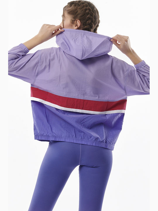 Women's Running Short Sports Jacket Waterproof and Windproof for Spring or Autumn with Hood Purple