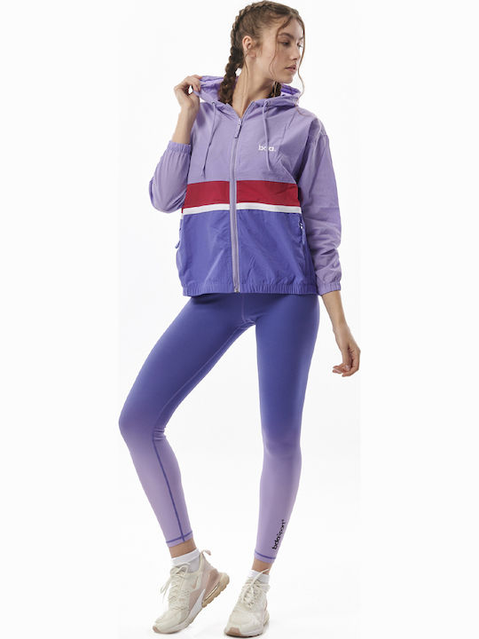 Women's Running Short Sports Jacket Waterproof and Windproof for Spring or Autumn with Hood Purple