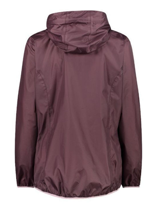 CMP Women's Hiking Short Sports Jacket Waterproof and Windproof for Winter with Hood Plum