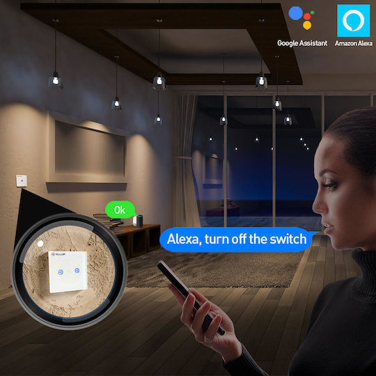 Tellur Стенен Сензорен Стенен Прекъсвач Wi-Fi Двойна с Бял Рамка