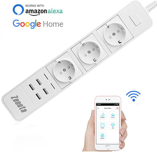 Zeoota Smart Power Strip 3 Socket Smart Πολύπριζο 3 Θέσεων με 4 USB-A και Διακόπτη