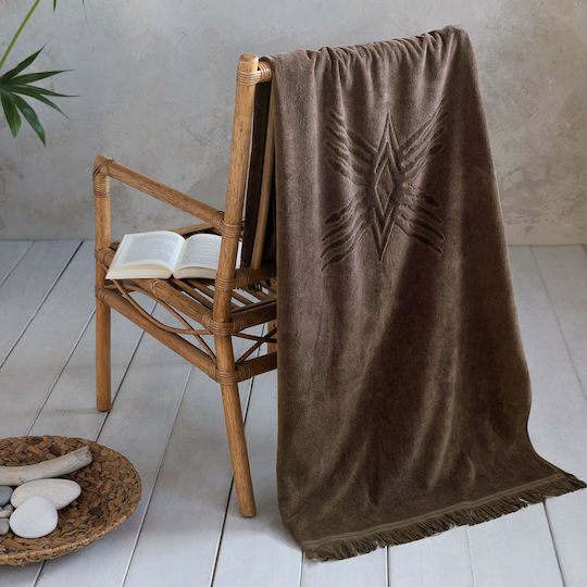 Nima Malik Beach Towel Cotton Brown with Fringes 160x90cm.