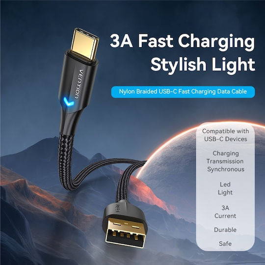 Vention Braided USB 2.0 Cable USB-C Male - USB-A Black 2m CTFBH