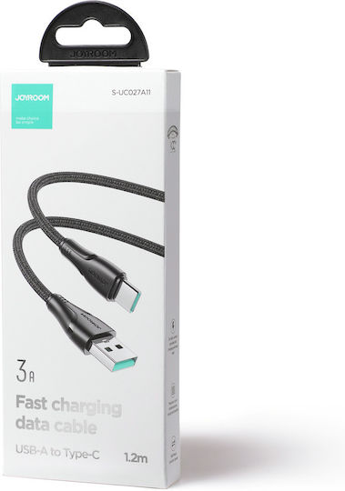 Joyroom S-UC027A9 Плетена USB 2.0 Кабел USB-C мъжки - USB-A мъжки Черно 0.25м