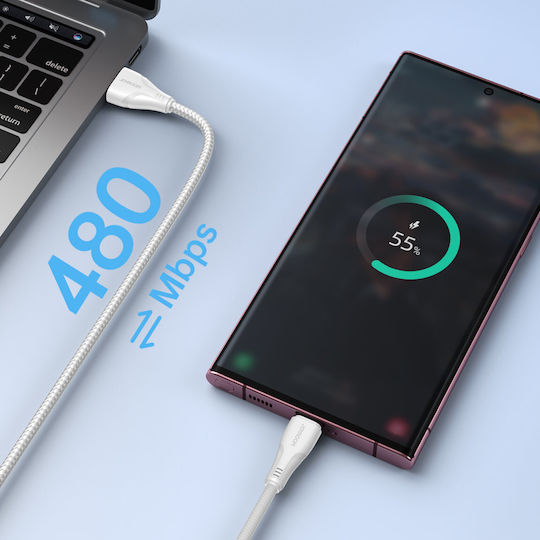 Joyroom S-UC027A9 Braided USB 2.0 Cable USB-C male - USB-A Λευκό 2m