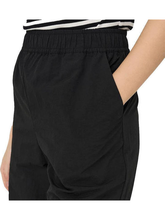 Women's Fabric Cargo Trousers with Elastic Black