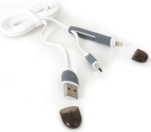 Omega Flach USB zu Blitzschlag / Micro-USB Kabel Weiß 1m (PUC2PW)