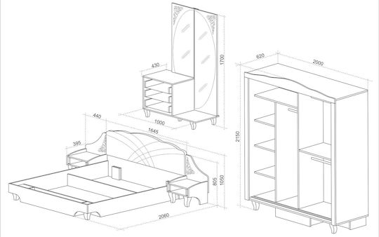 Genomax Schlafzimmermöbel-Set Belissima 160x200cm 3 Stück
