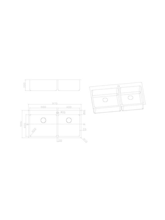 Excel Victoria 720MAS212 Drop-In Sink Left Inox Satin W97xD50.5cm Silver
