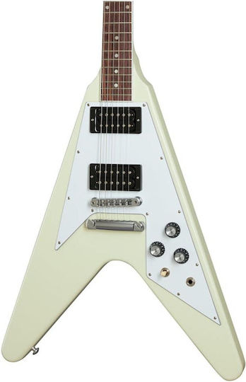 Gibson '70s Flying Elektrische Gitarre Fliegendes V mit HH Tonabnehmerkonfiguration Classic White mit Tasche