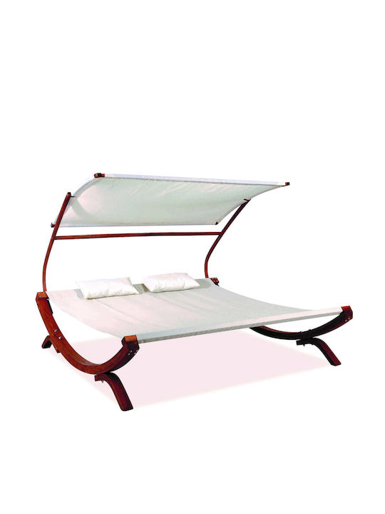 Sunbed Double Wooden with Textilene Fabric & Sunshade Brown 200x200x170cm. Sunbed Double Wooden with Textilene Fabric & Sunshade Brown 200x200x170cm.