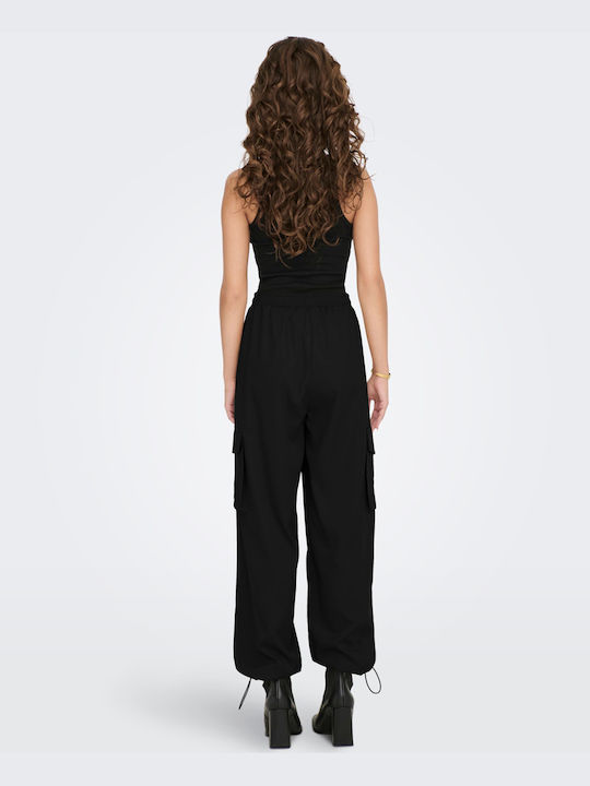 Only Women's Cotton Cargo Trousers with Elastic Black