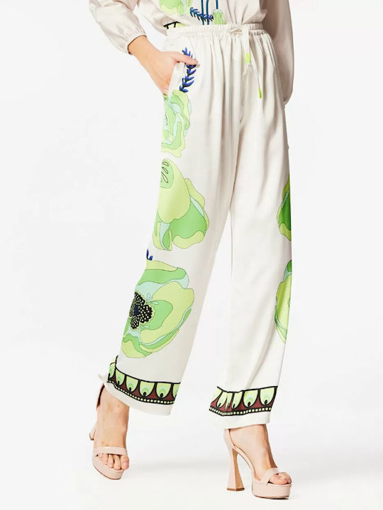 Damen Stoff Hose mit Gummizug Weiß