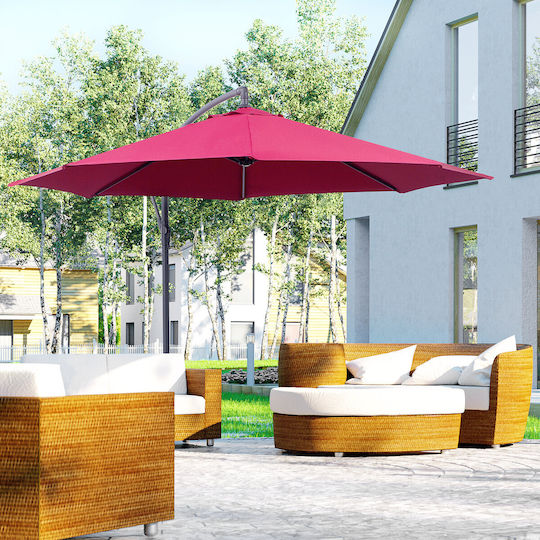 Hanging Circular Garden Parasol with Burgundy Metal Frame Diameter 3xHeight 2.6m