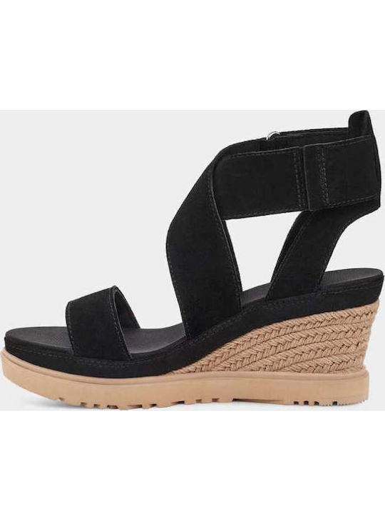 1139052 Women's Suede Ankle Strap Platforms Black