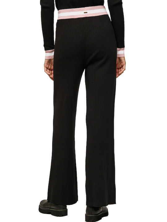 Pepe Jeans Tiffani Women's High-waisted Fabric Trousers Flare with Elastic in Relaxed Fit Black