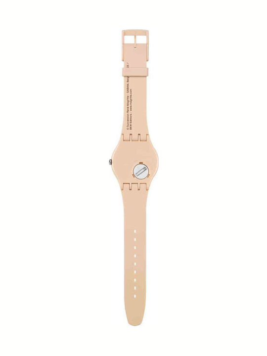 Swatch La Trahison Des Images By Rene Magritte Γυναικείο Ρολόι 41mm Μπαταρίας με Ροζ Χρυσό Καουτσούκ Λουράκι