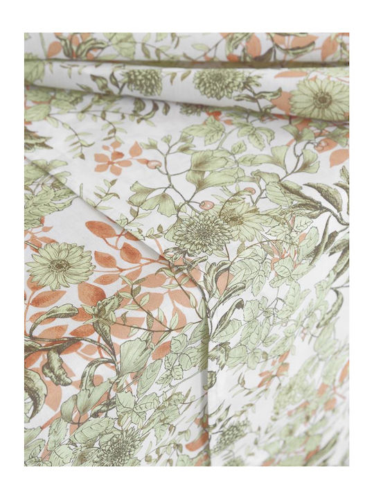 Nima Tablecloth Cotton Lush Green / Coral 150x220cm