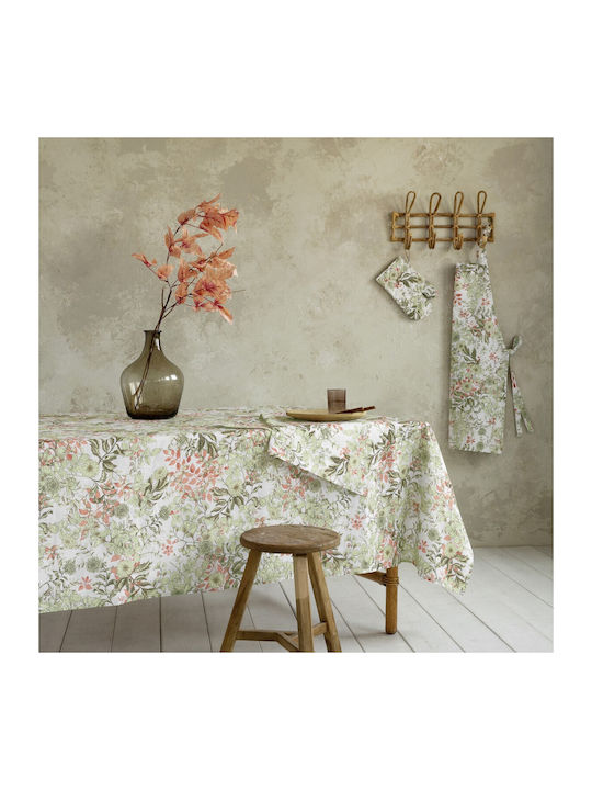 Nima Tablecloth Cotton Lush Green / Coral 150x220cm