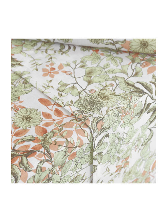 Nima Tablecloth Cotton Lush Green / Coral 150x220cm